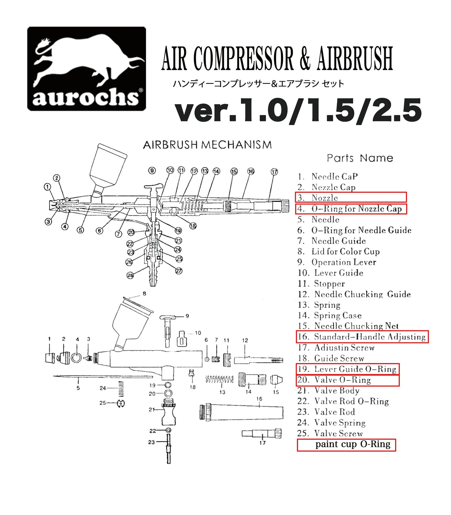 aurochs AERO-CROSS エアブラシ パッキンセット