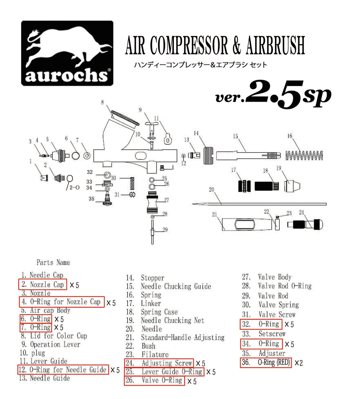 aurochs AERO-CROSS エアブラシ パッキンセット