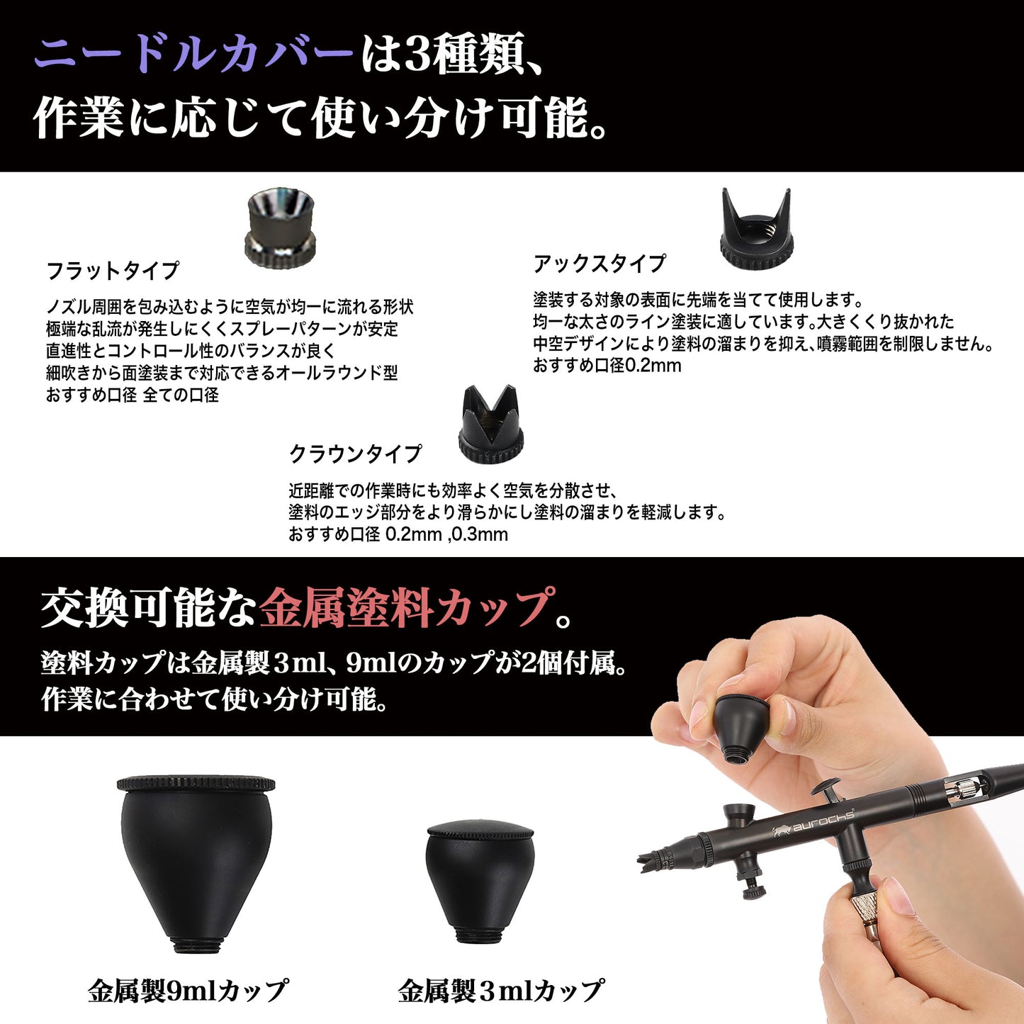 aurochs AERO CROSS PRO ACP-100B エアブラシ ハンドピース 0.3mm ダブルアクション プロ仕様