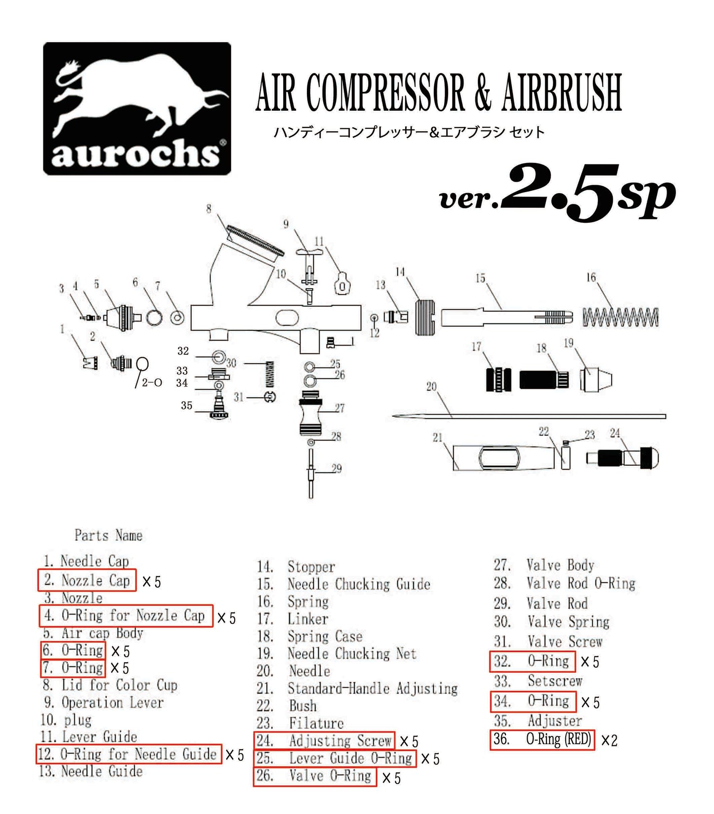 aurochs AERO-CROSS エアブラシ  パッキンセット